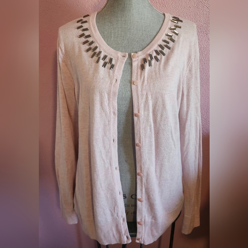 Embellished Pink Cardigan Sweater
